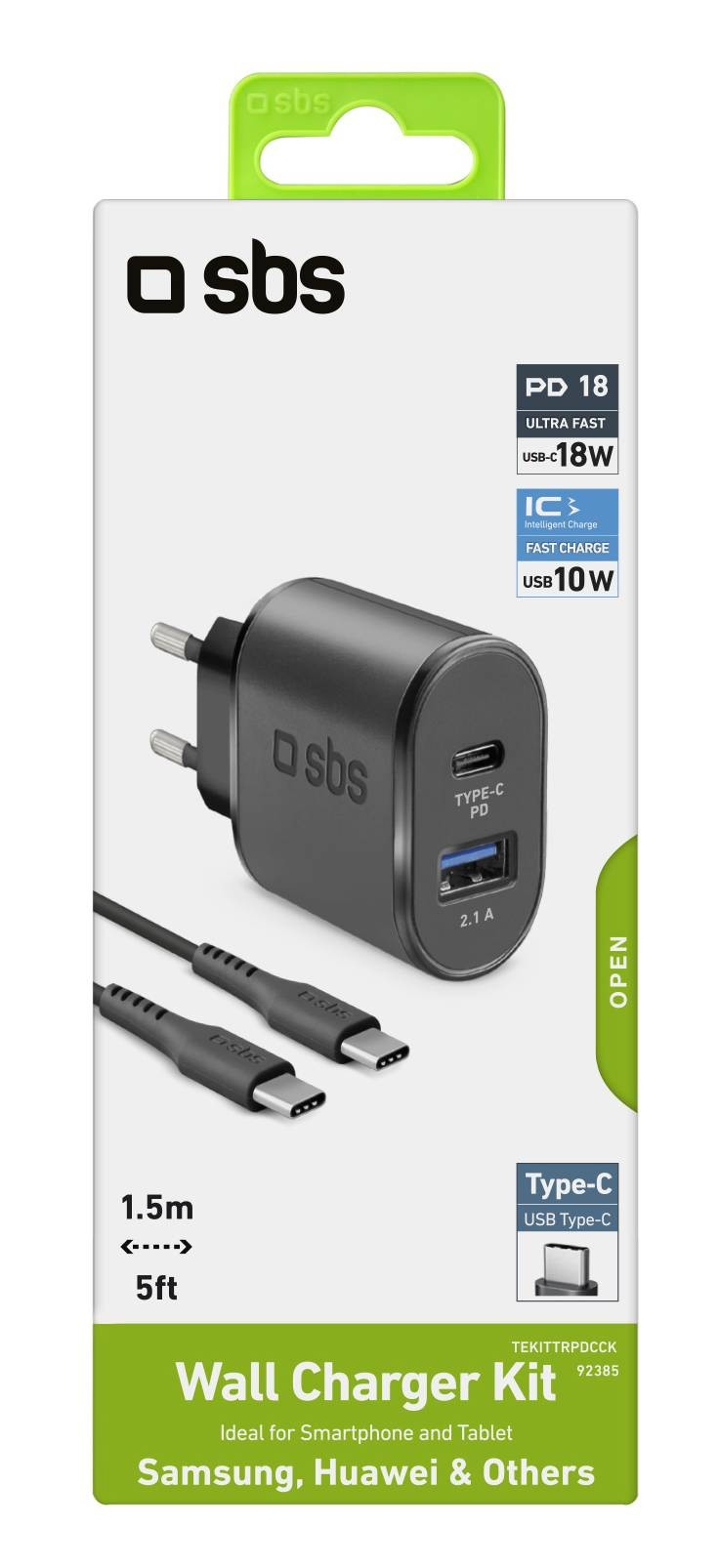 SBS Chargeur secteur  - CHARG-TYPEC-USBACABL