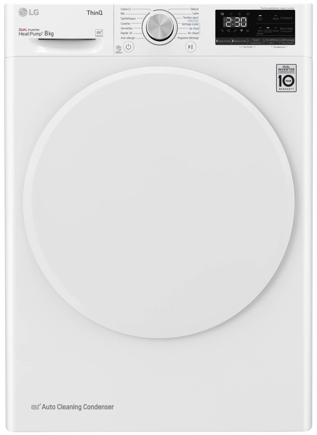 LG Sèche linge Condensation Pompe à chaleur Condenseur autonettoyant 8kg RH8V59WH LG Sèche linge Condensation Pompe à chaleur Condenseur autonettoyant 8kg RH8V59WH