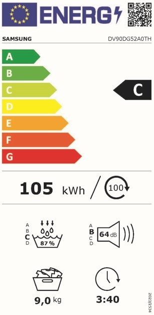 Sèche-linge pompe à chaleur SAMSUNG Optimal Dry 9kg 65 dB Blanc - DV90DG52A0TH