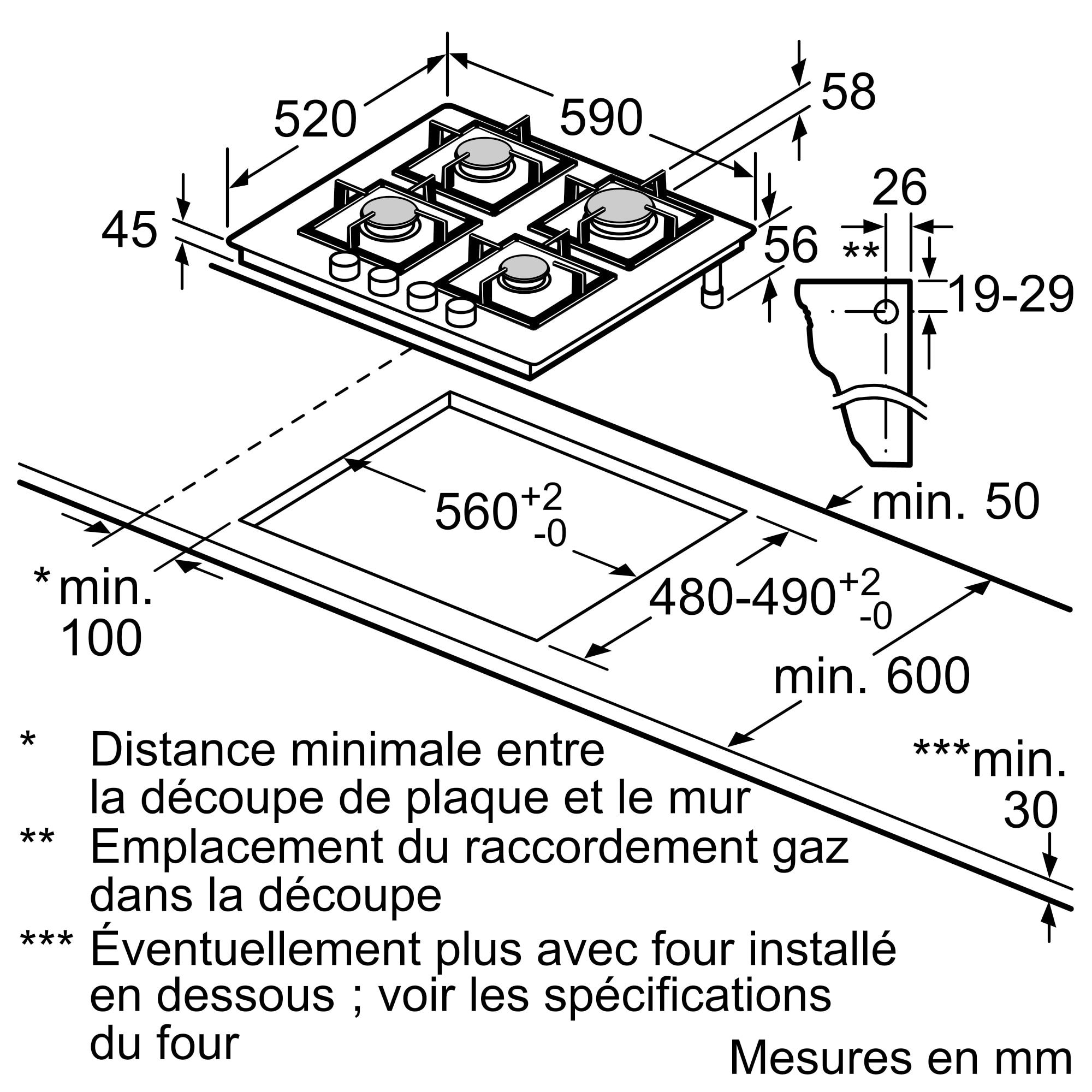 Plaque gaz BOSCH 4 Foyers 60cm 7500W Noir - PNP6B6B90 Plaque gaz BOSCH 4 Foyers 60cm 7500W Noir - PNP6B6B90