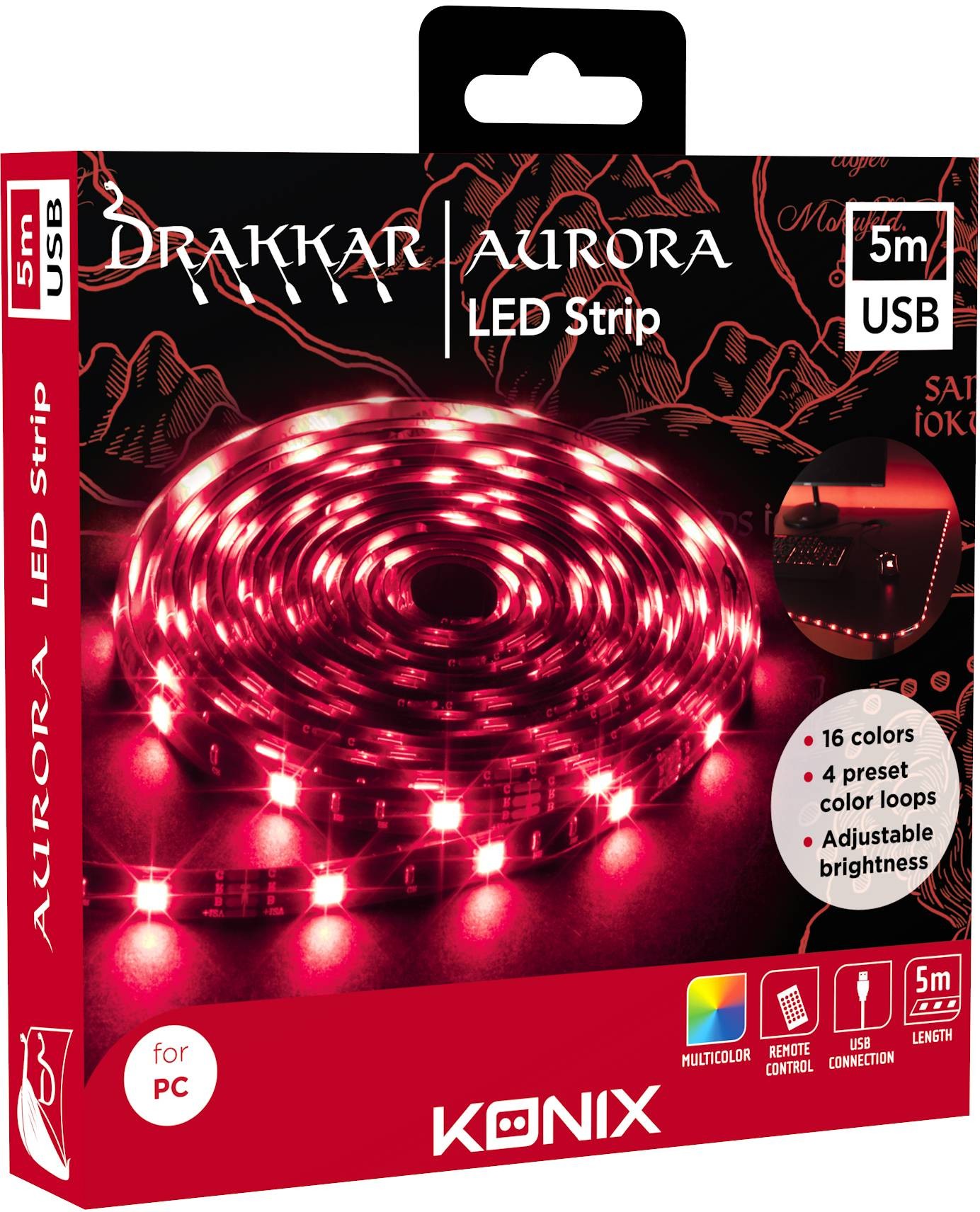 Ruban LED KONIX 5m USB 16 couleurs - BANDELED-5M-USB