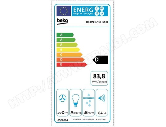 Hotte decorative murale BEKO 3 vitesses, 90cm, inox - HCB91731BXH