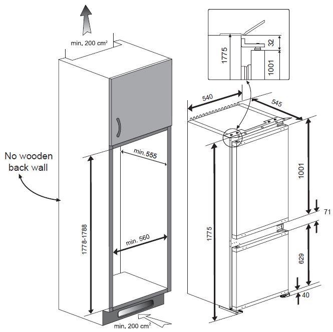 BEKO Réfrigérateur congélateur encastrable Froid statique No Frost 262L  - BCHA275K3SN