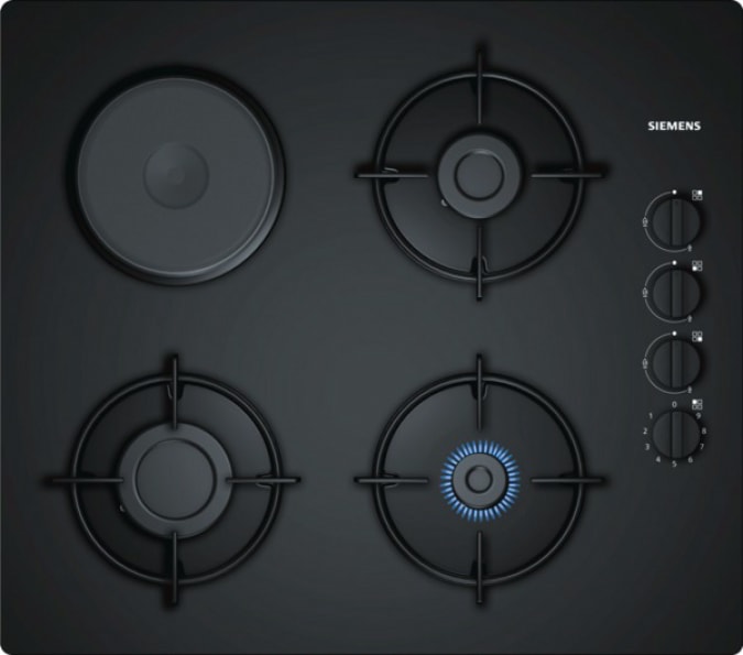 SIEMENS Plaque mixte iQ100 3 foyers gaz + 1 électrique 60cm Noir   EO6B6YB10