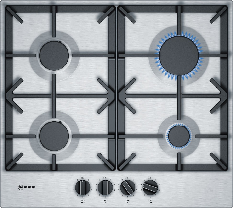 Plaque gaz NEFF N70, 4 bruleurs, 7500W, 60cm, Inox - T26DS49N0
