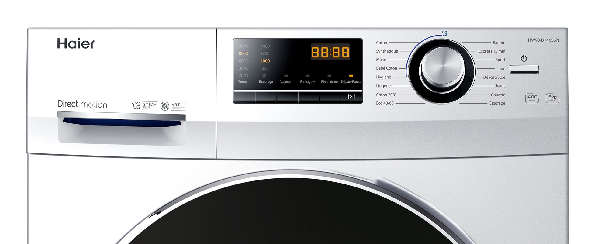 Lave linge Frontal HAIER Fonction Vapeur 9kg - HW90-B14636N-FR Lave linge Frontal HAIER Fonction Vapeur 9kg - HW90-B14636N-FR