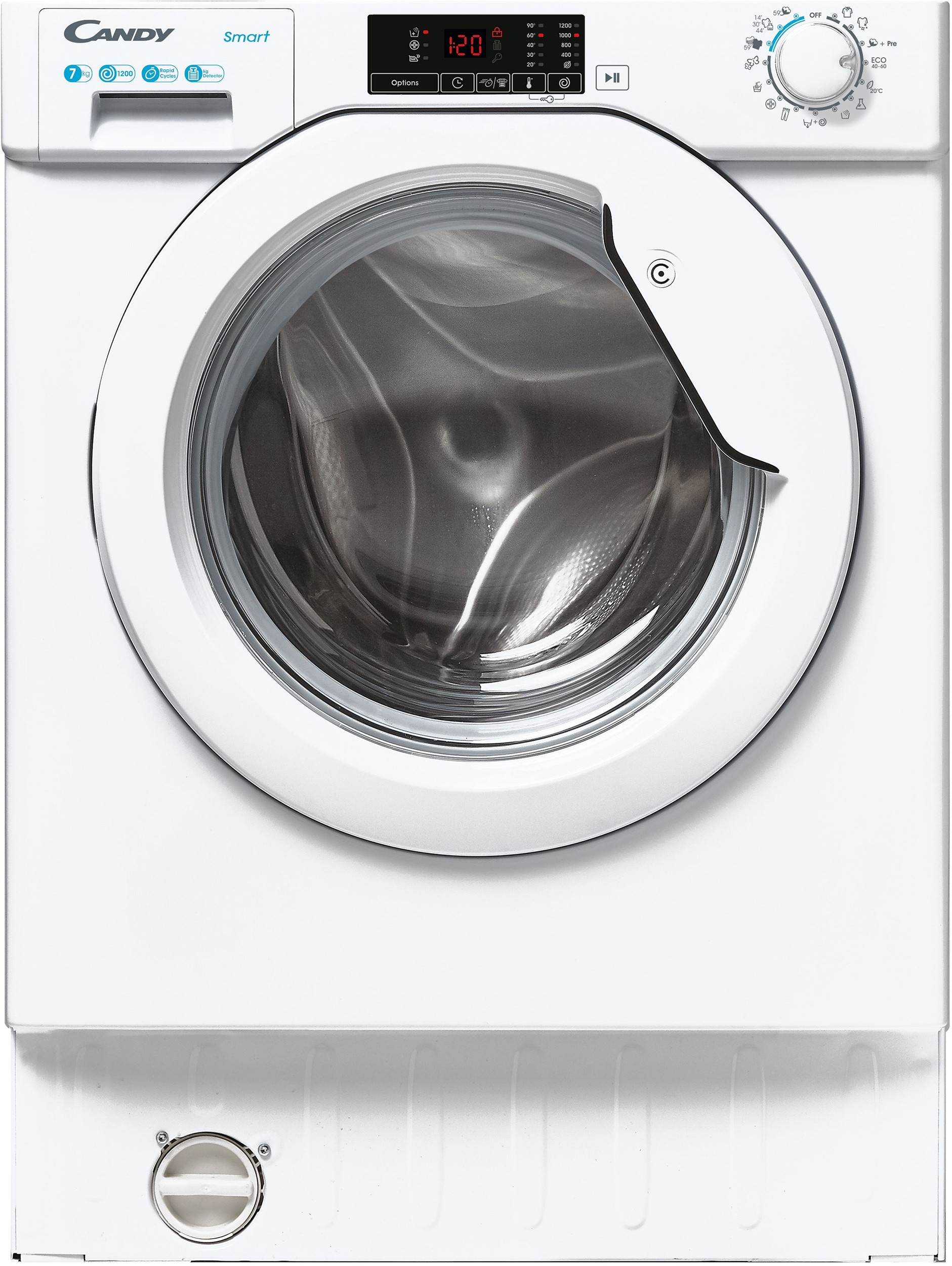 Lave linge encastrable CANDY 60cm, 1200 trs/ min, 7kg, Blanc - CBW27D1E-S
