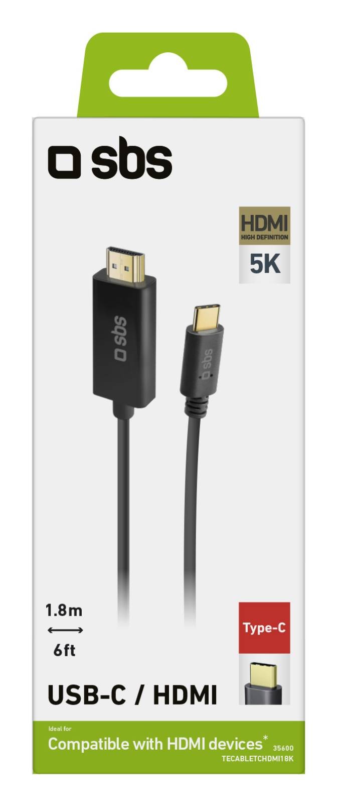 SBS Câble USB Câble USB-C - HDMI pour la lecture de vidéos en 4K/5K - CABLE-USBC-HDMI