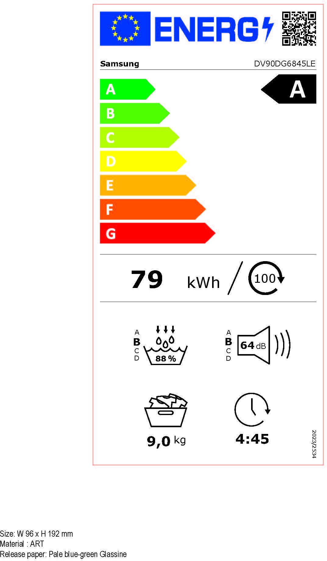 Sèche-linge pompe à chaleur SAMSUNG 9KG Moteur Inverter QuickDrive Blanc - DV90DG6845LE