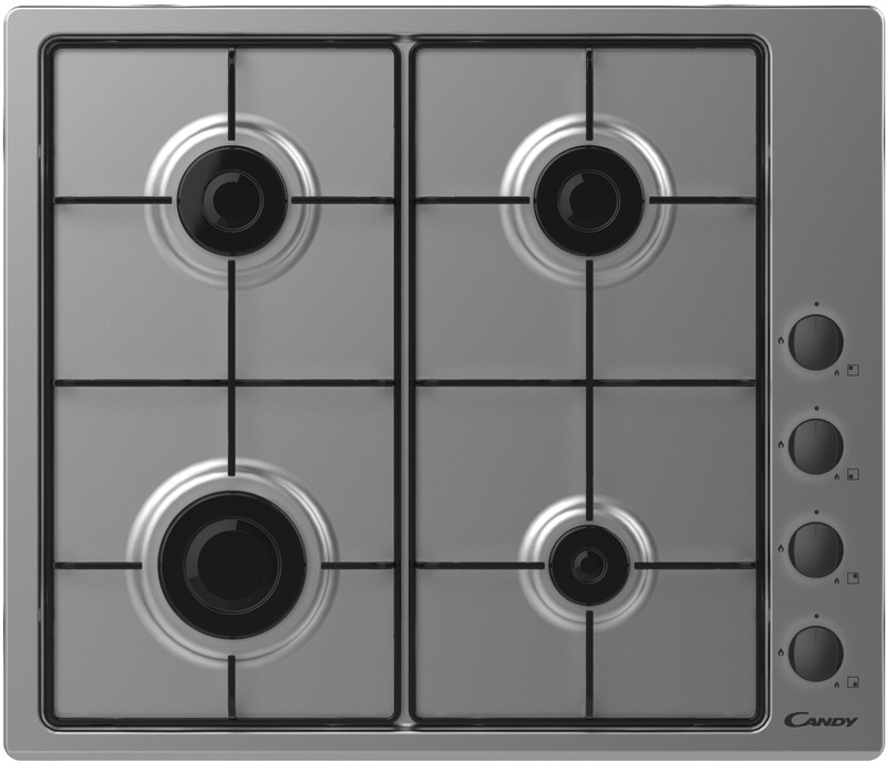 Plaque gaz CANDY 4 bruleurs, 7000W, 60cm, Inox - CHW640LXB