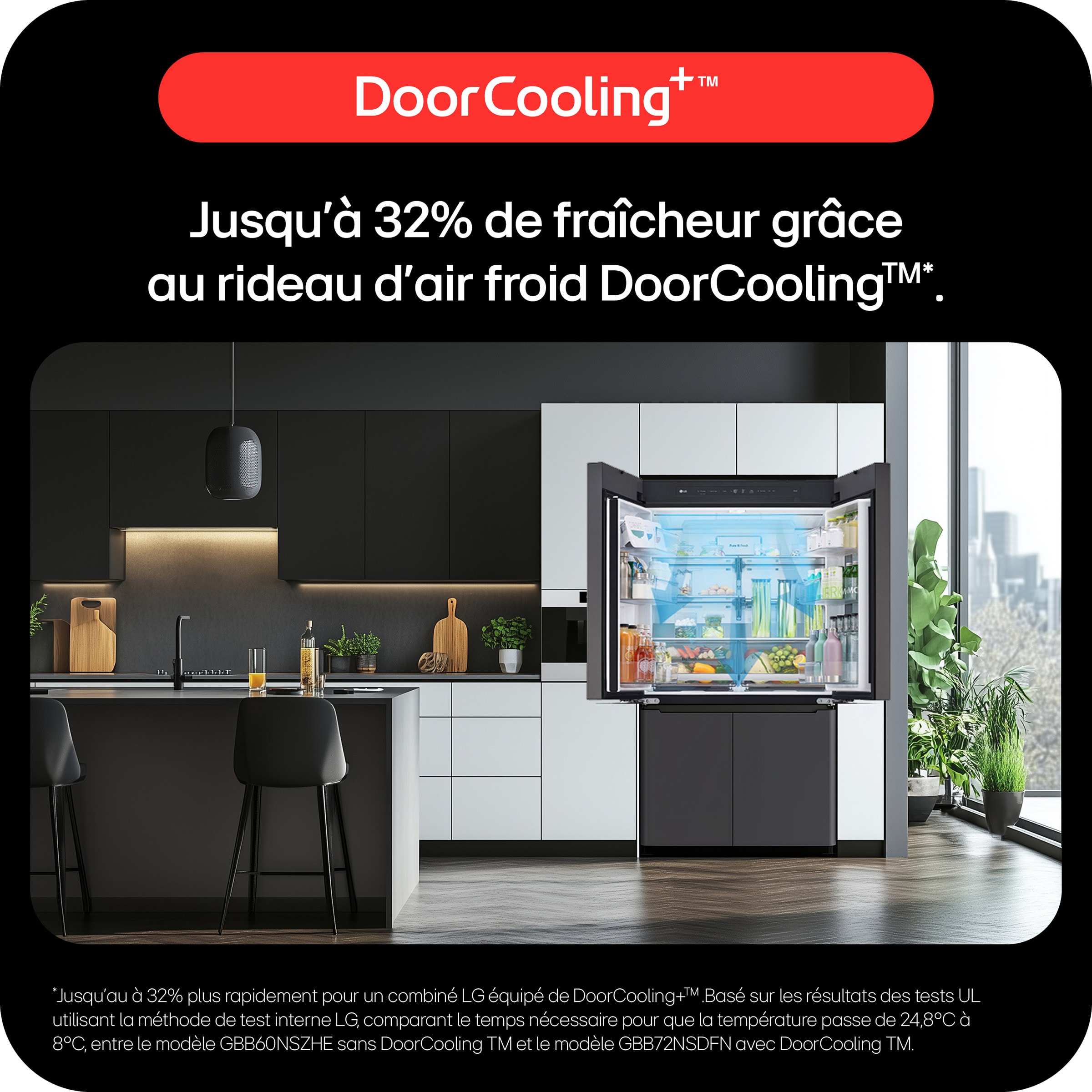 Réfrigérateur américain LG , InstaView, Froid No Frost, 508L, Noir  - GMG860EPBE