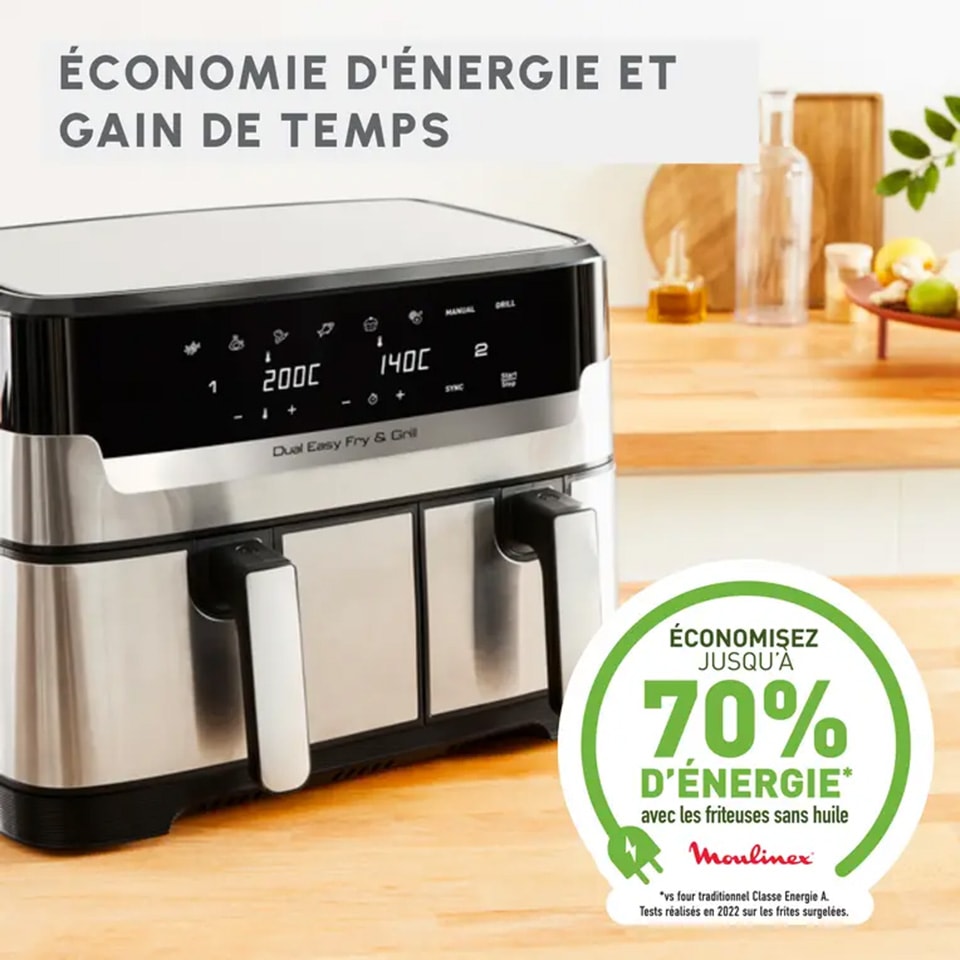 Friteuse sans huile MOULINEX 8.3L 2450W Double tiroir Inox - EZ905D20