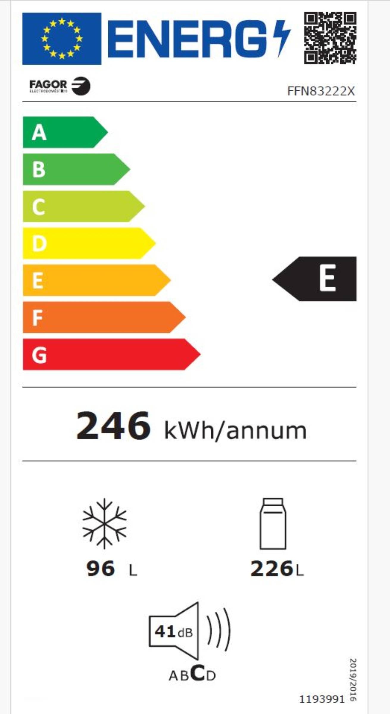 Réfrigérateur congélateur bas FAGOR ,Froid No-Frost, 322L, Gris - FFN83222X