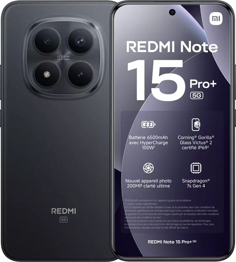 Smartphone XIAOMI Redmi Note 15 Pro+ 5G 256Go Noir REDMINOTE15PRO+256NR