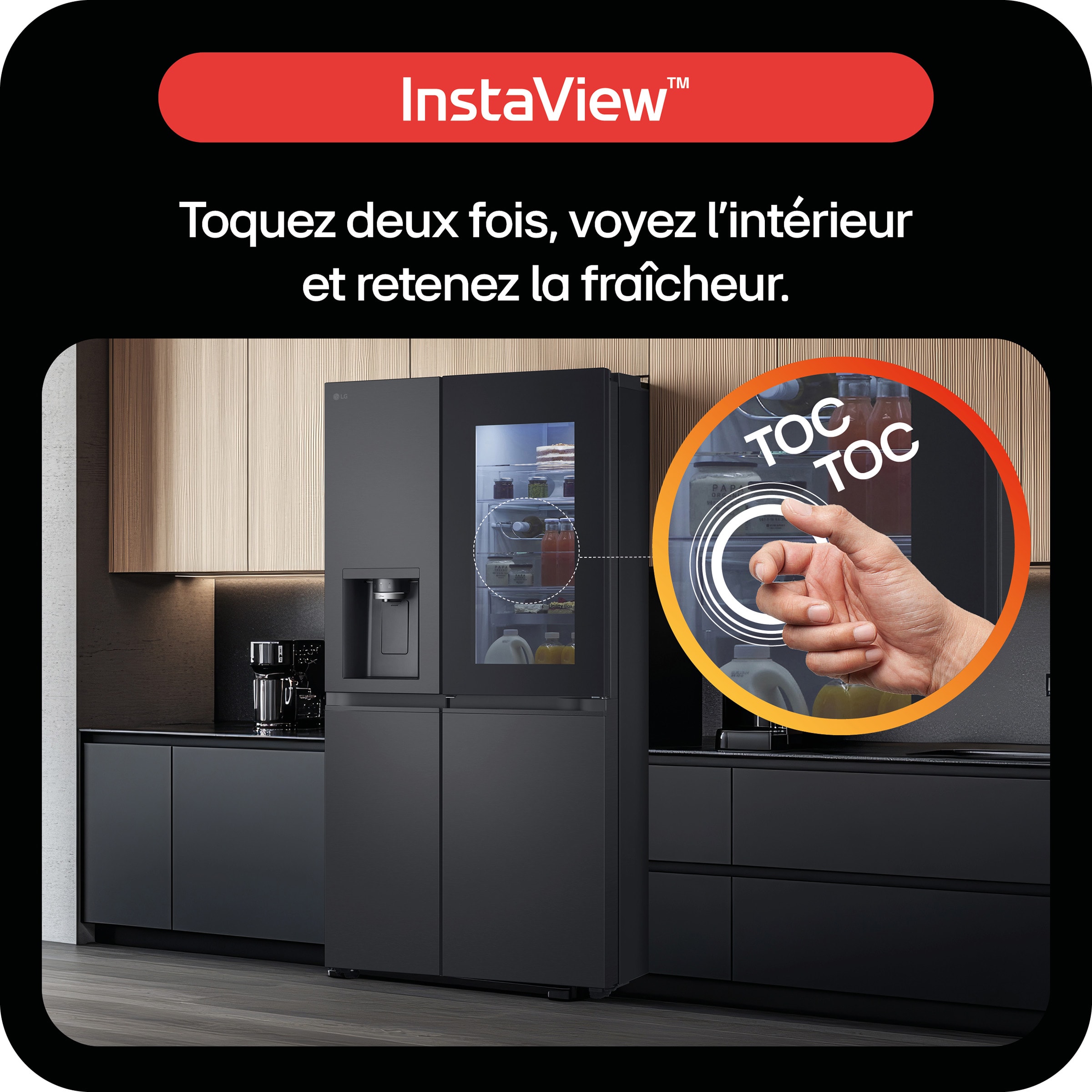 Réfrigérateur américain LG , InstaView, Froid No Frost, 508L, Noir  - GMG860EPBE