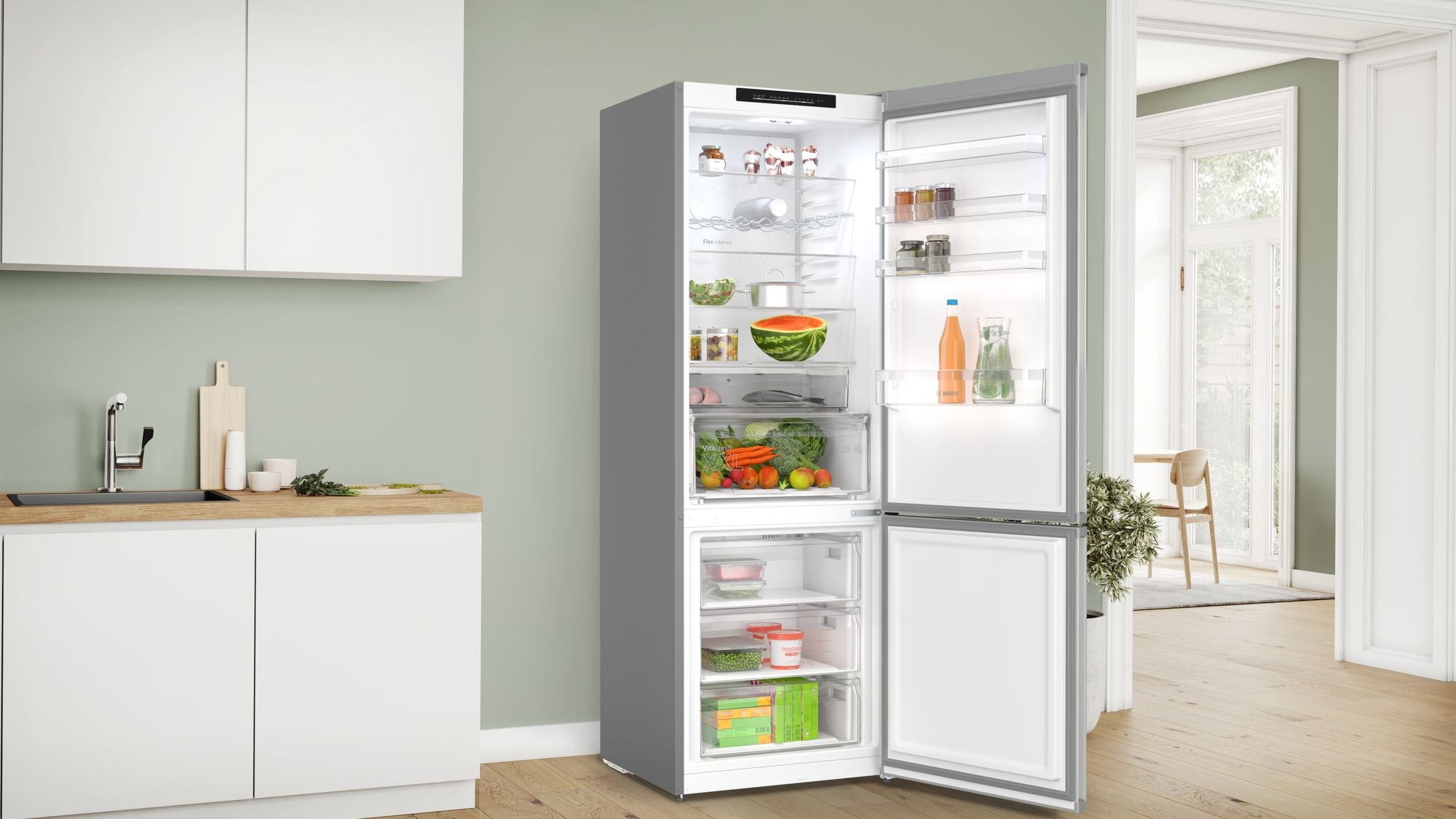 Réfrigérateur congélateur bas BOSCH , Froid No Frost, 440L, Inox - KGN492IAF