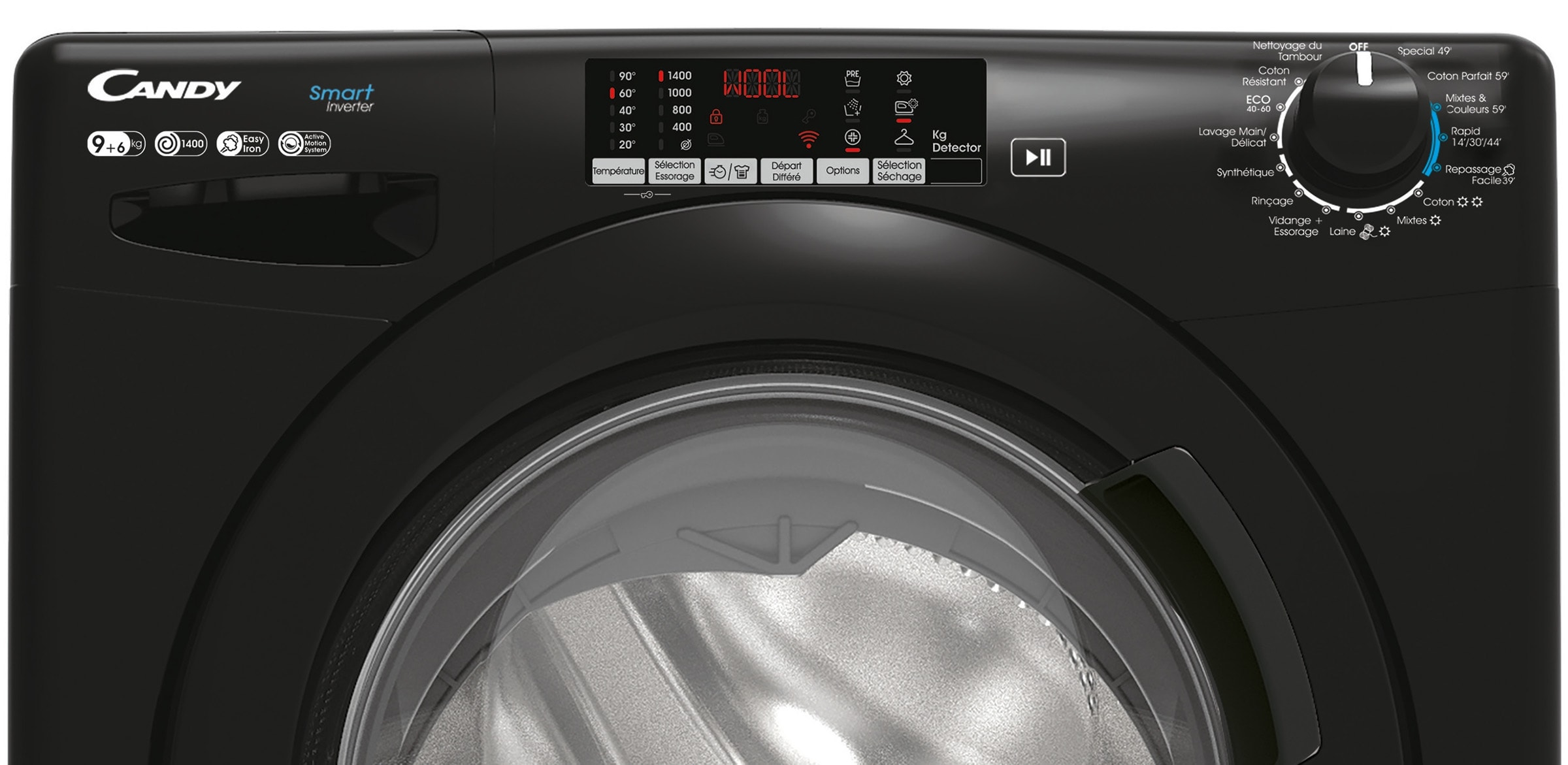 Lave linge sechant Frontal CANDY , 1400trs/mn, 9/6 kg, Noir - CSWS496TWMBBE-FR