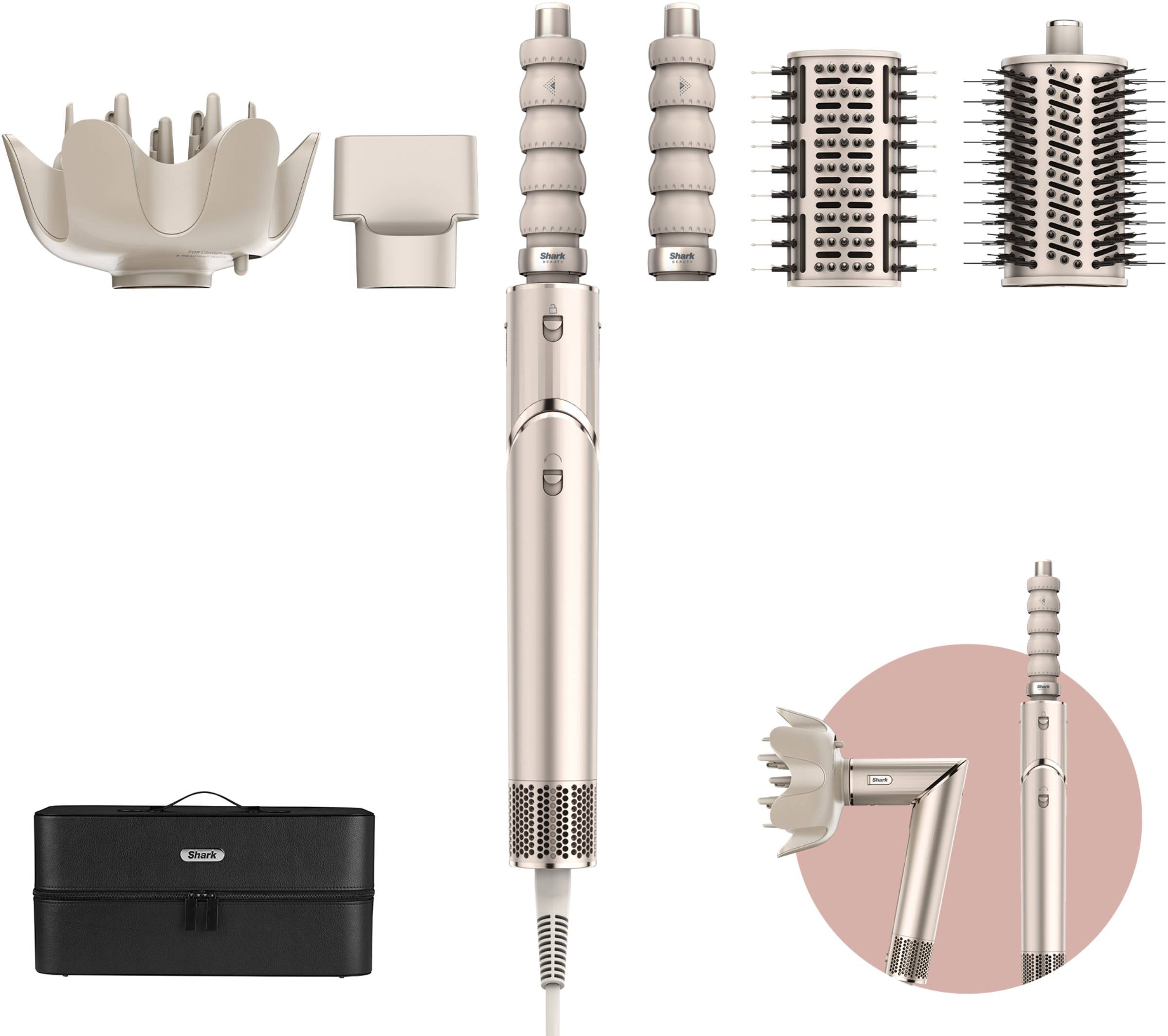 Fer à coiffer SHARK 5-en-1 Coanda 1400W 5 accessoires Coffret Champagne HD446SLEU