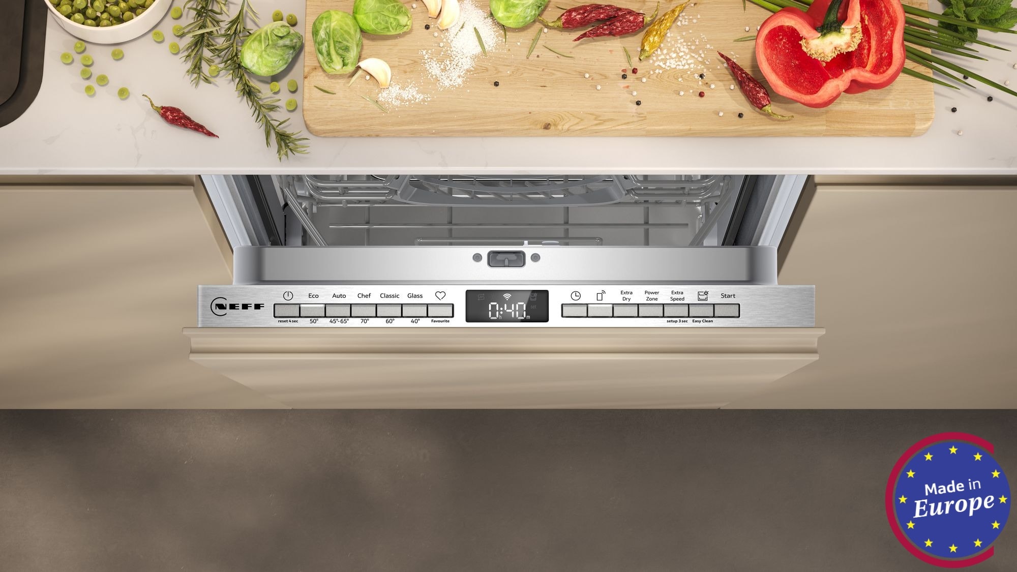 Lave vaisselle tout integrable 45 cm NEFF Porte à glissières Tiroir à couverts 42dB 10 couverts - S875EMX35E
