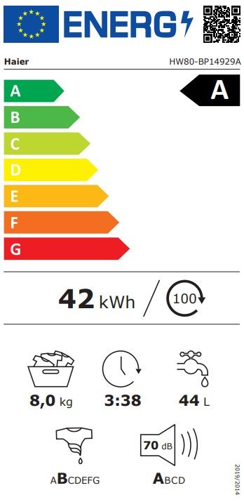 Lave linge Frontal HAIER 8kg 1400trs/min Blanc - HW80-BP14929A