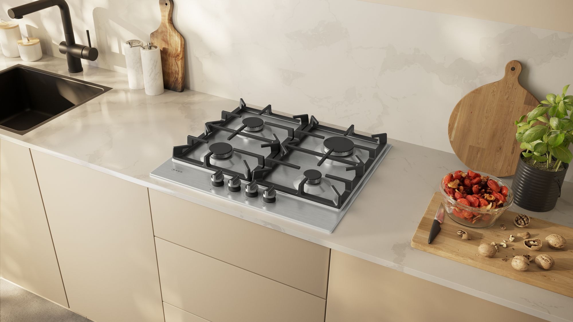 Plaque gaz NEFF N70, 4 foyers, 7500W, 60cm, Inox - T26CIP8N0 Plaque gaz NEFF N70, 4 foyers, 7500W, 60cm, Inox - T26CIP8N0