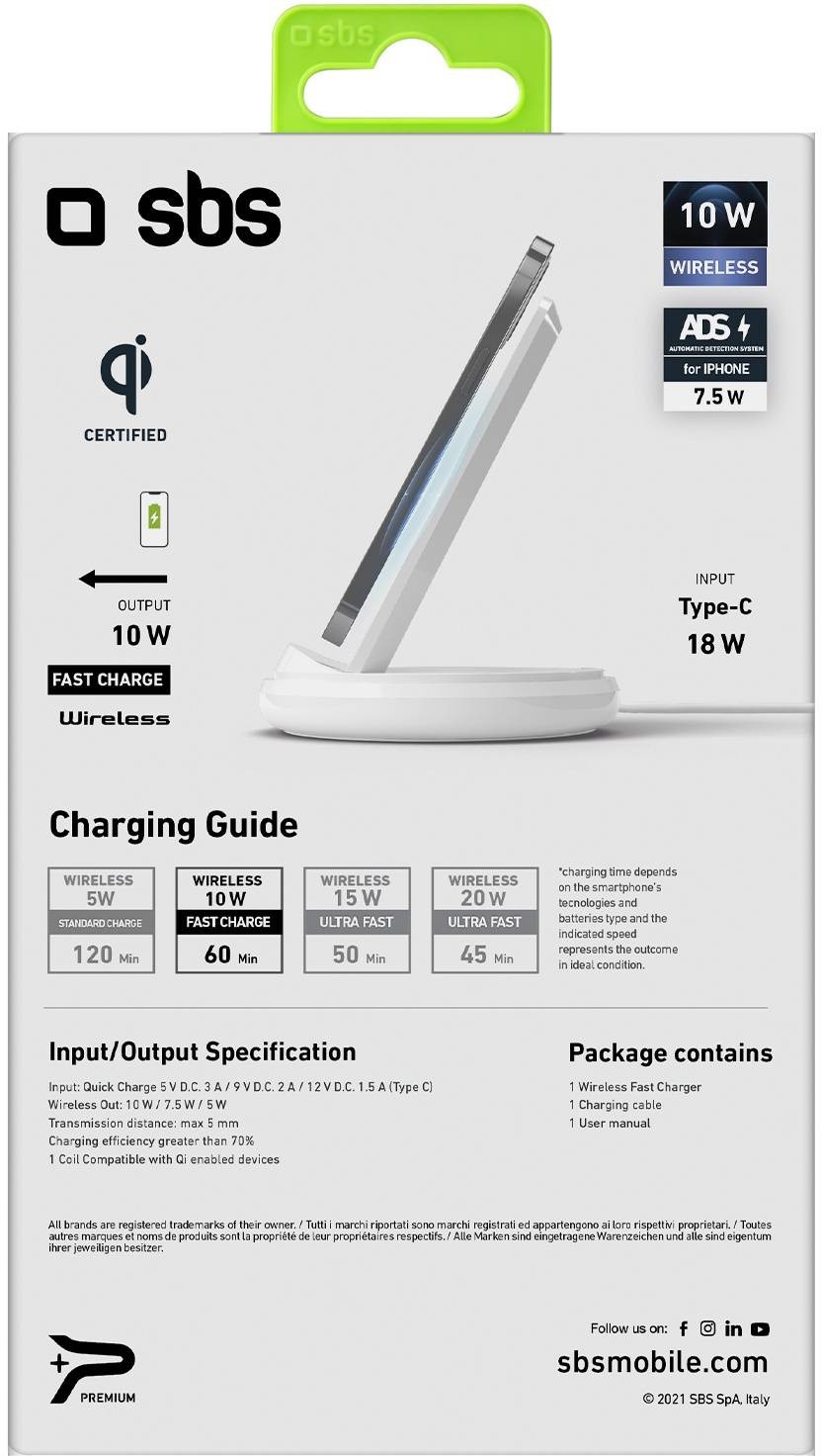 SBS Chargeur induction Support de bureau avec recharge sans fil de 10 W - SUP-BUR-RECHARGSSFIL