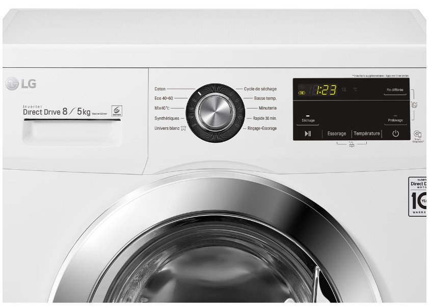 Lave linge sechant Frontal LG , 1400 trs/mn, 8/5kg, Blanc - F854M22WR