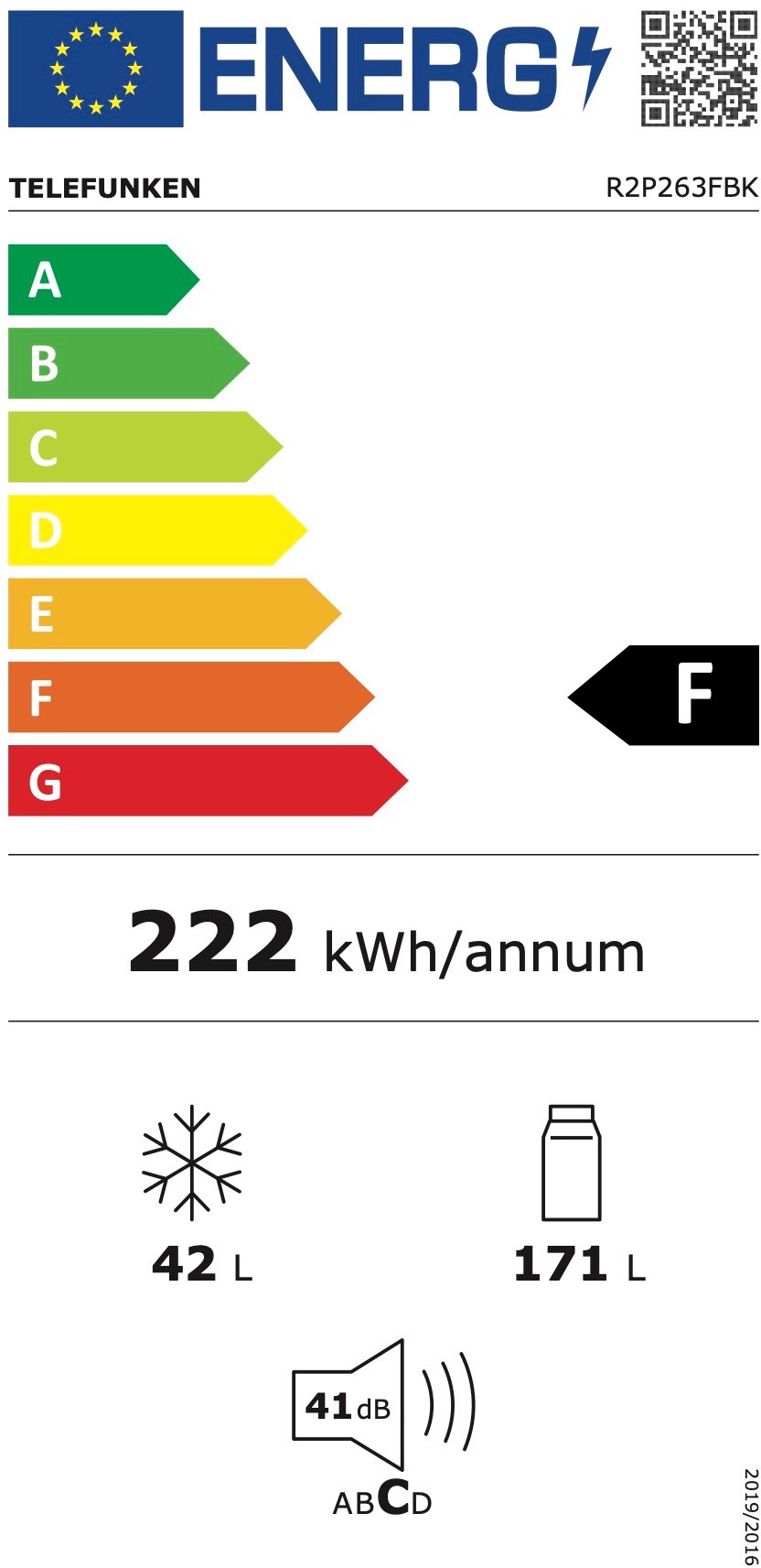 Réfrigérateur congélateur haut TELEFUNKEN , Froid statique, 212L, Noir - R2P263FBK