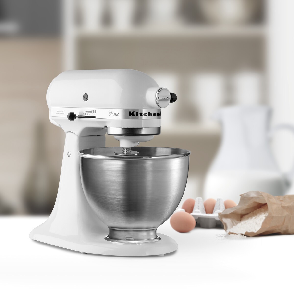 KITCHENAID Robot culinaire pâtissier multifonction Classic à tête inclinable 4.3L Blanc - 5K45SSEWH