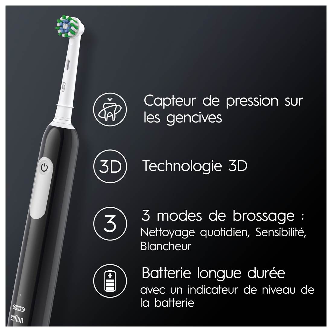Brosse à dent électrique ORAL B Pro 1 Cross Action Noir - CROSSACTIONNOIR