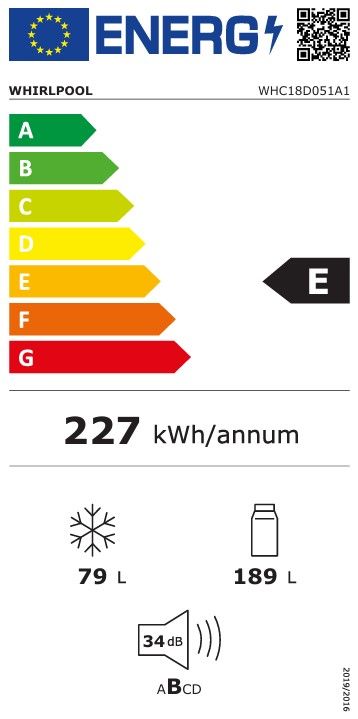 Réfrigérateur congélateur encastrable WHIRLPOOL 268L Froid statique Blanc - WHC18D051A1FR