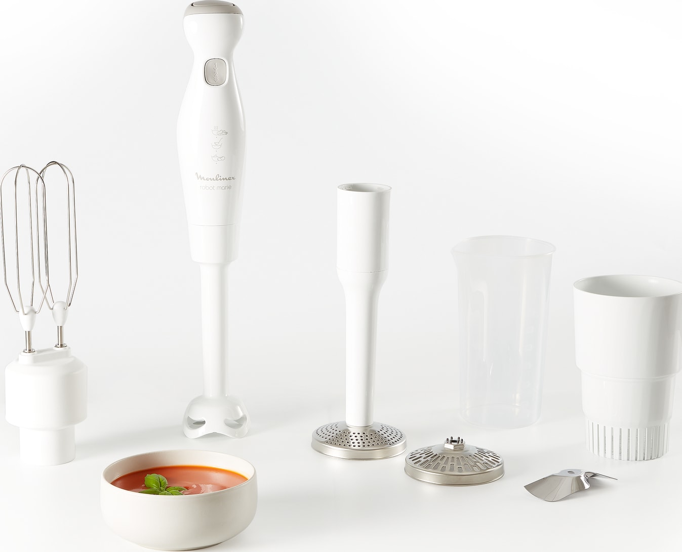 Mixeur MOULINEX Fouet Hachoir Pied purée 450W Blanc - DDG25110