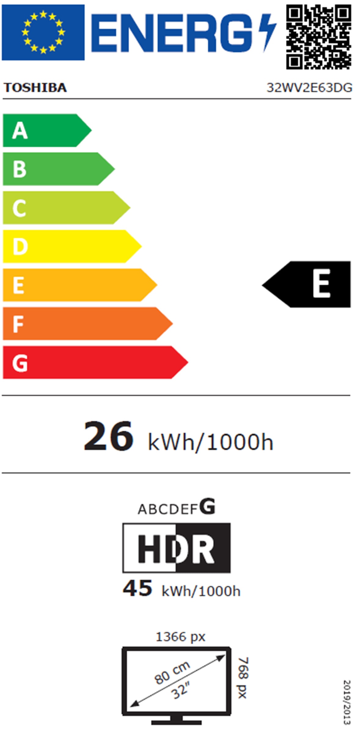TV LED 80 cm TOSHIBA  - 32WV2E63DG