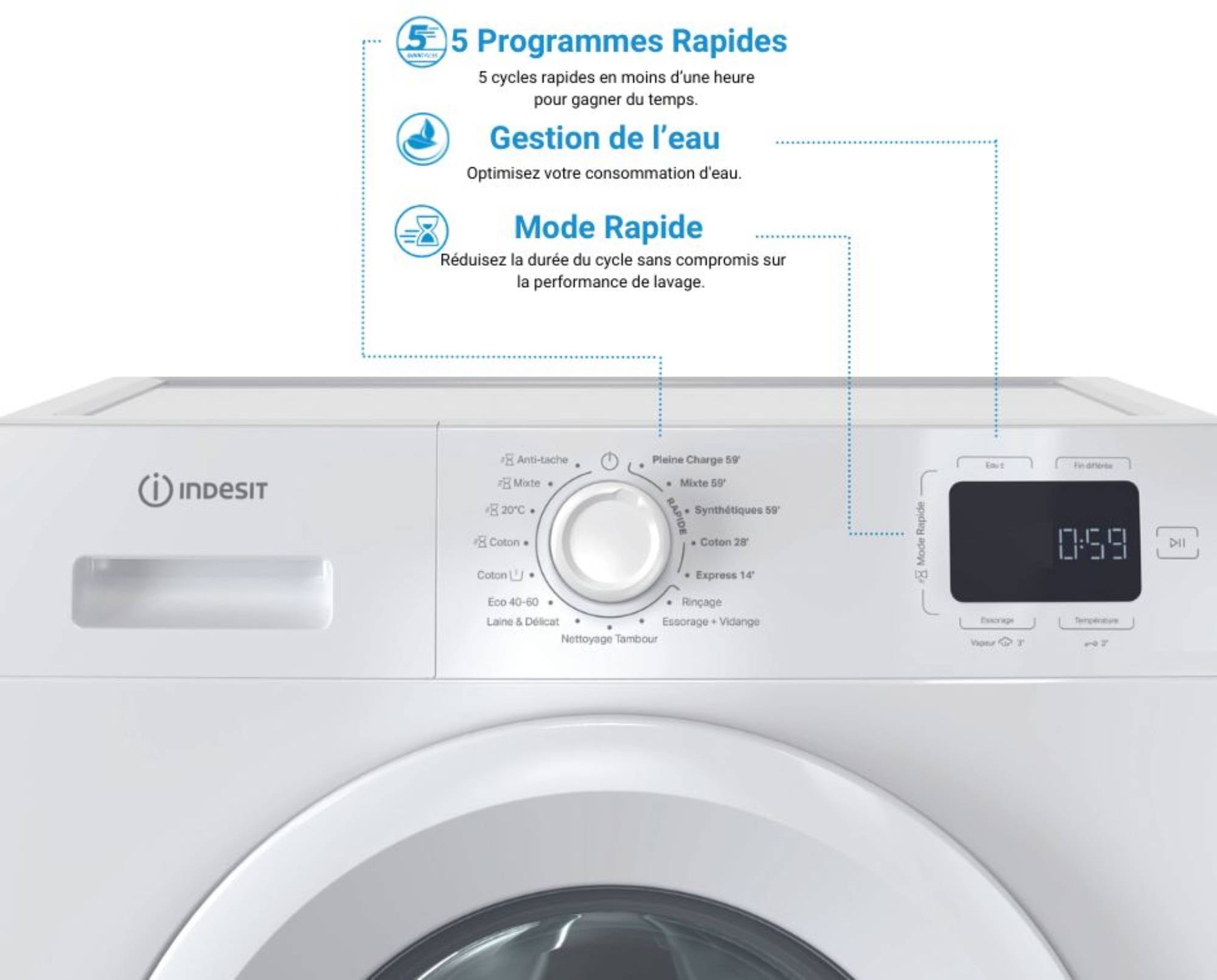 Lave linge Frontal INDESIT , 1200 trs/mn, 6kg, Blanc - IM642MYTIMEFR Lave linge Frontal INDESIT , 1200 trs/mn, 6kg, Blanc - IM642MYTIMEFR