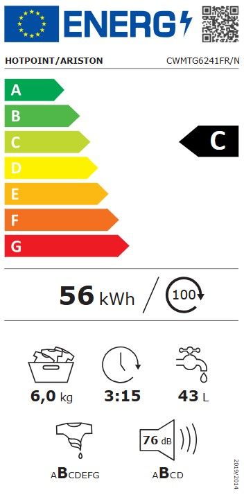 Lave linge Top HOTPOINT ARISTON 6kg 1200trs/min Blanc - CWMTG6241FRN