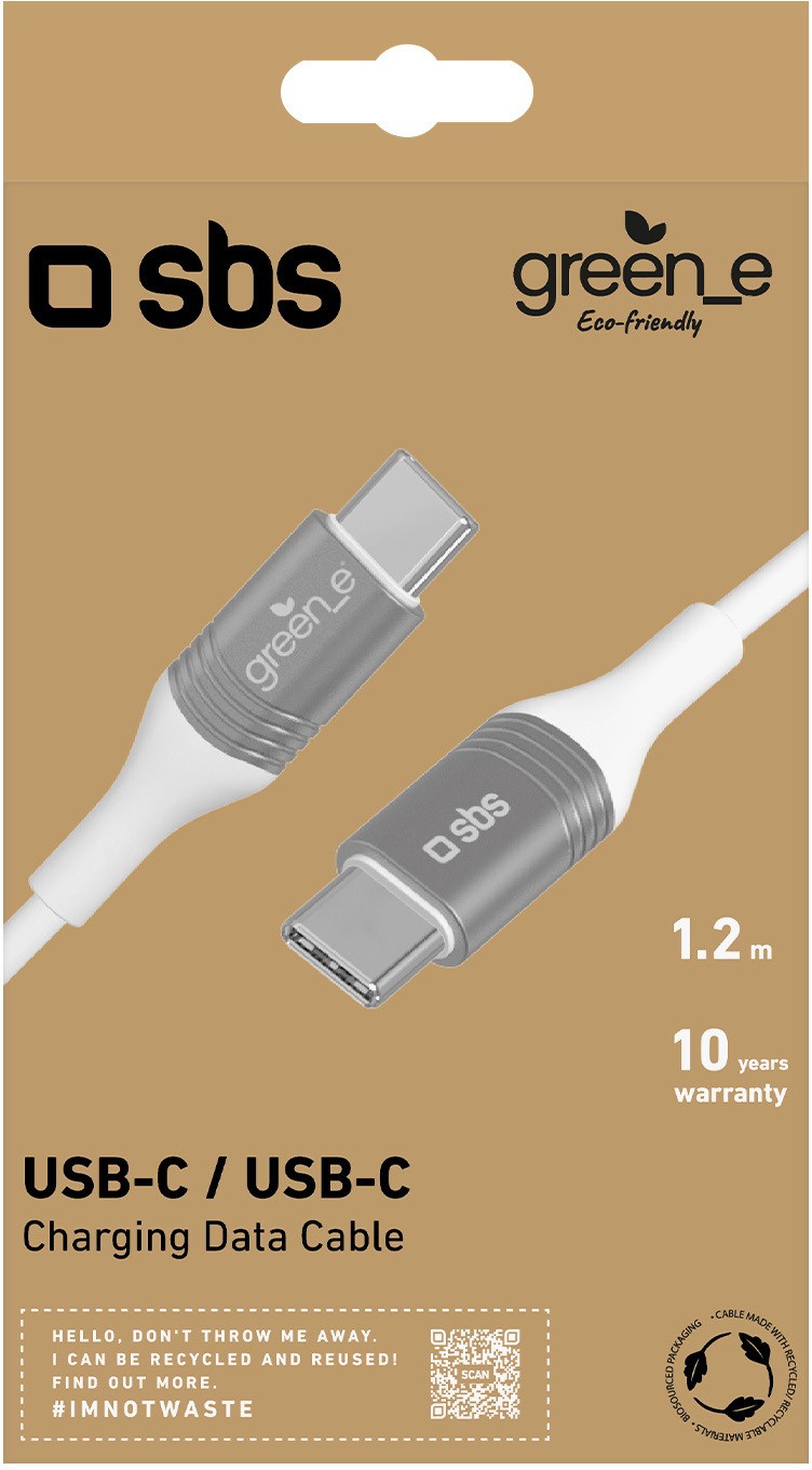 SBS Câble USB  de données et de recharge USB-C - USB-C avec kit de recyclage - CABLE-USBC-USBC-ECO