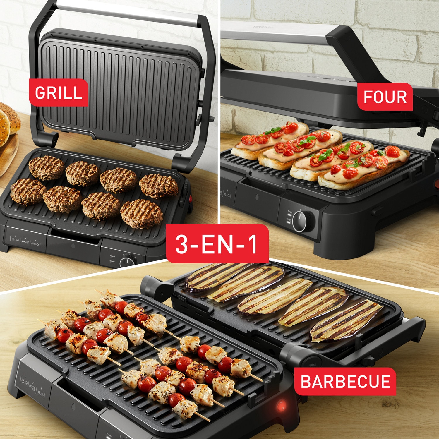 Grill viandes TEFAL 800cm² 8 personnes Inox - GC520DE0