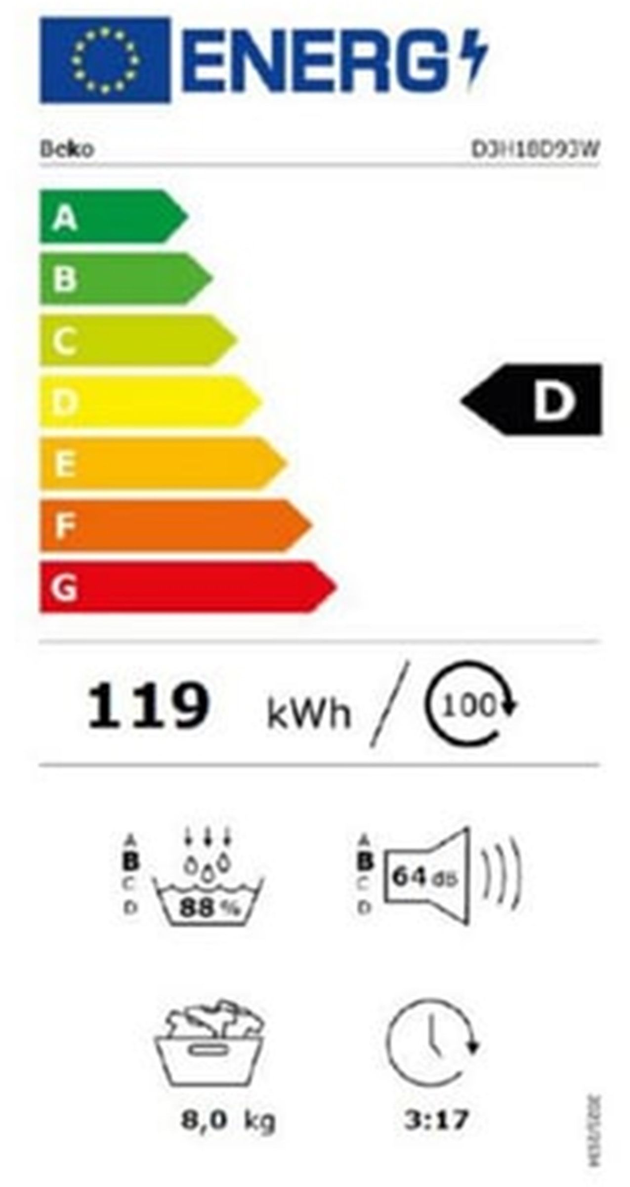 Sèche-linge pompe à chaleur BEKO  - D3H18D93W