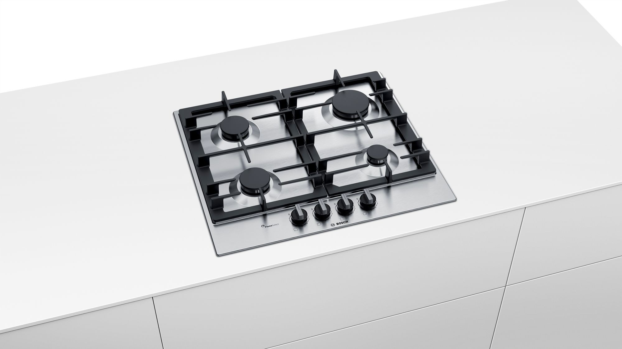 Plaque gaz BOSCH Série 6 4 foyers Flameselect 60cm Inox - PCP6A5B90 Plaque gaz BOSCH Série 6 4 foyers Flameselect 60cm Inox - PCP6A5B90