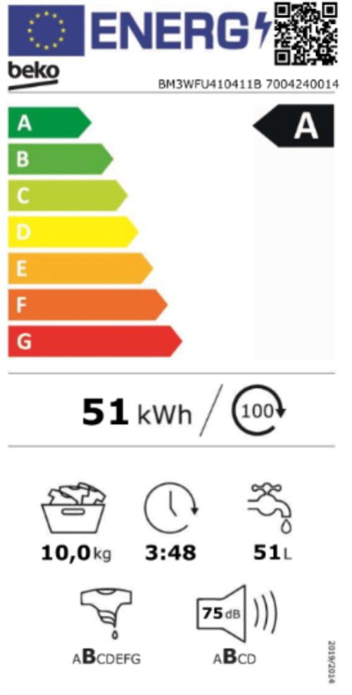 Lave linge Frontal BEKO SteamTherapy 1400 tours/minute 10Kg Blanc - BM3WFU410411B