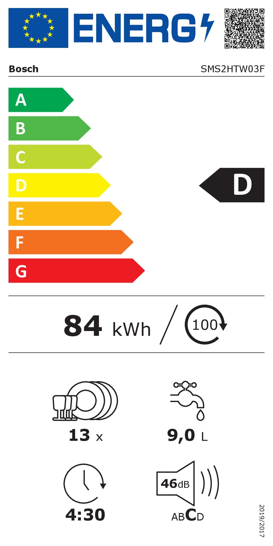 Lave vaisselle 60 cm BOSCH Home connect 13 couverts 46dB Blanc - SMS2HTW03F
