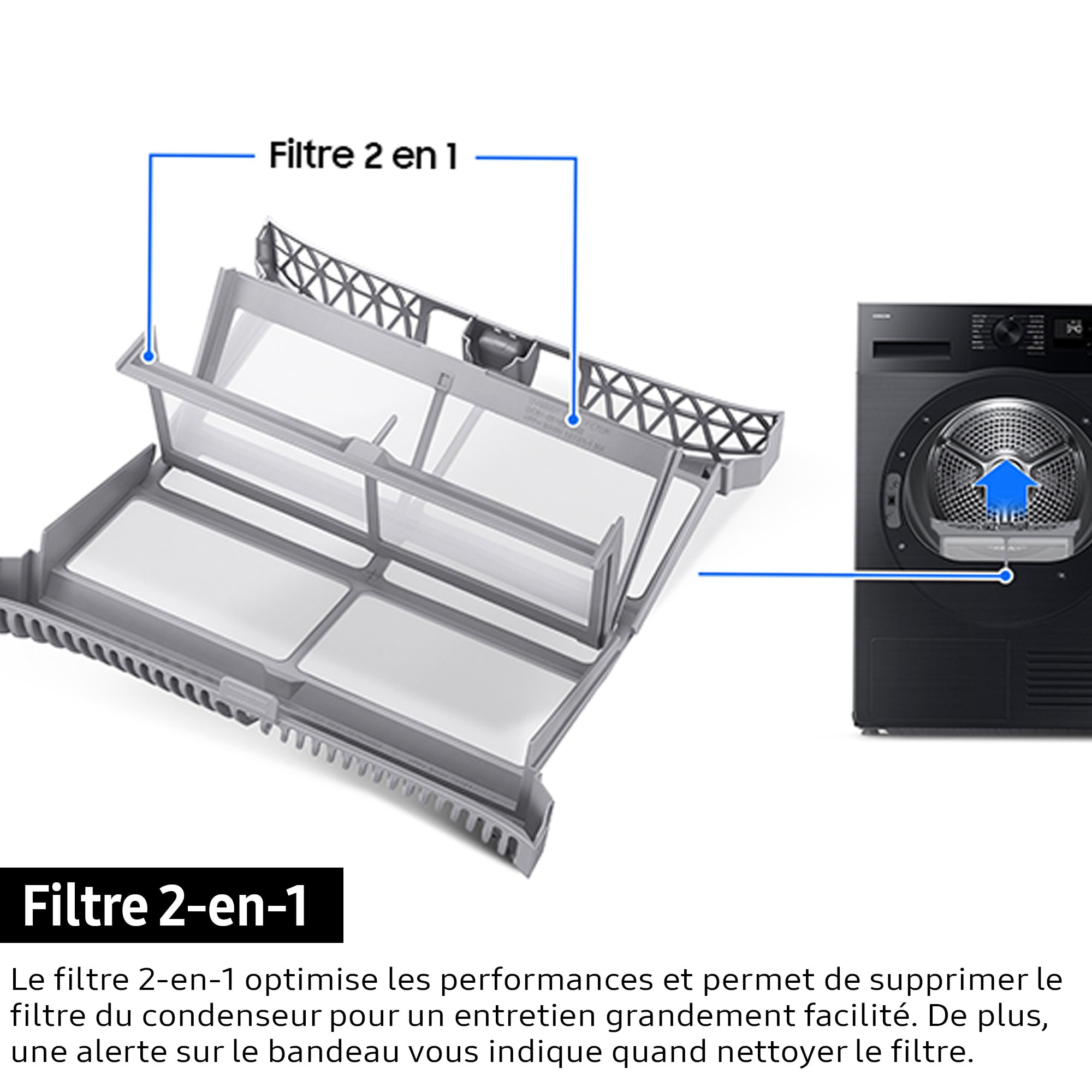 Sèche-linge pompe à chaleur SAMSUNG QuickDrive, 9Kg, Blanc - DV90DG6845LE