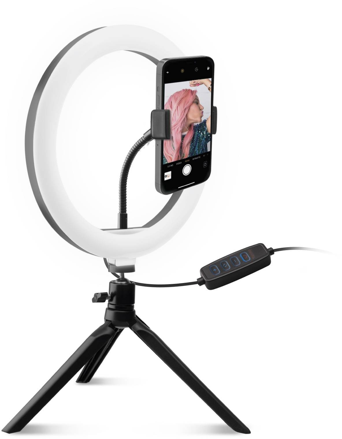 SBS Perche à selfie Anneau lumineux pour selfie de  20cm sur trépied - ANNEAU-LUMINEUX20CM