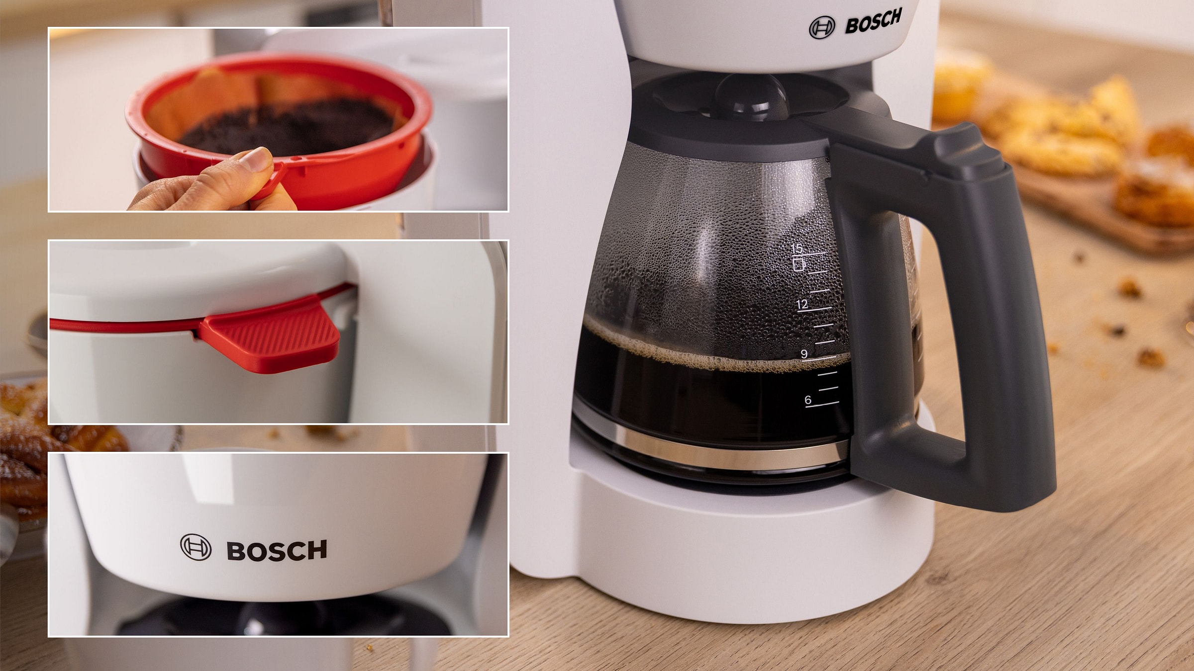 Cafetière BOSCH Réservoir amovible 1.25L 15 tasses Blanc - TKA2M111