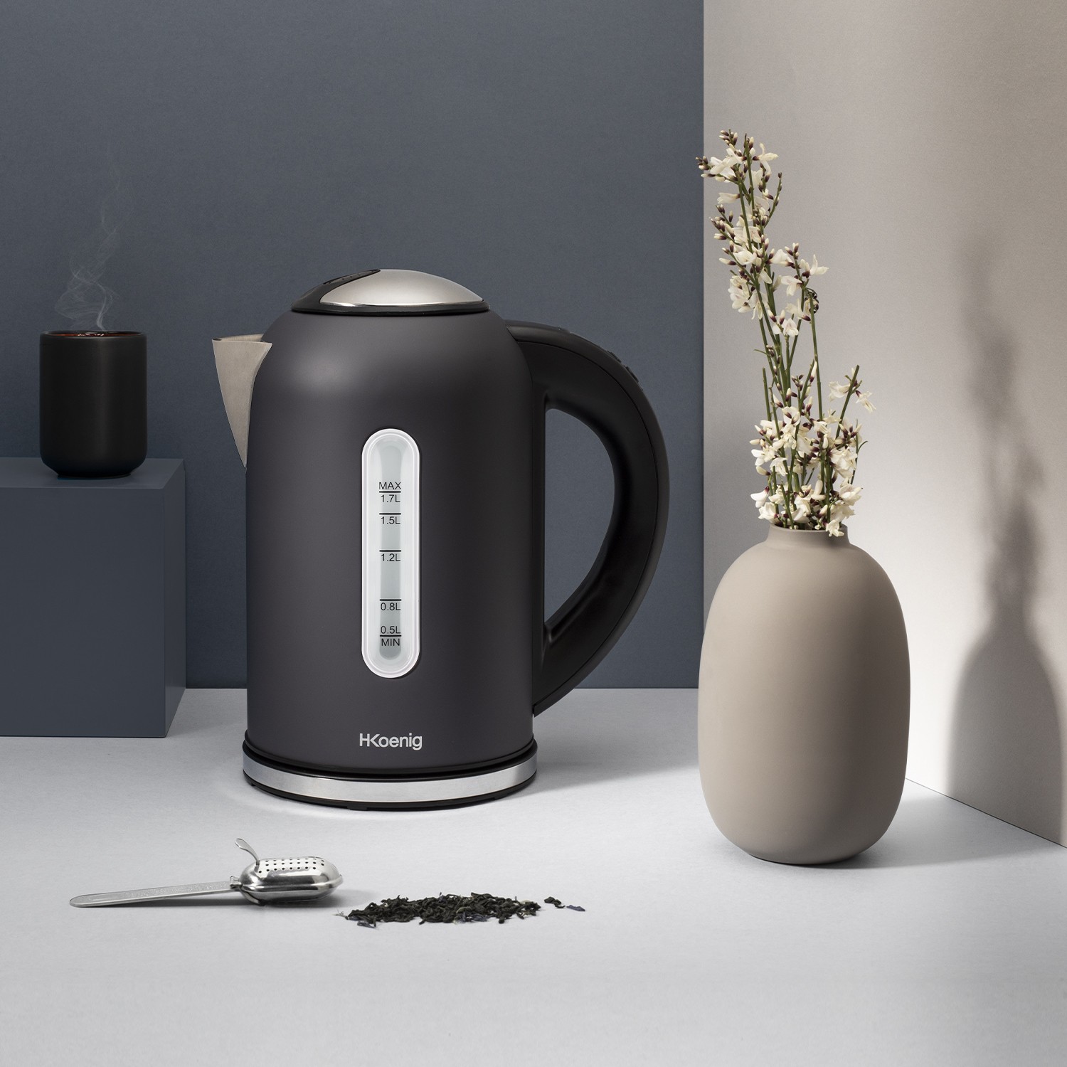 Bouilloire H.KOENIG Température réglable, 1,7L, 2200w, Noir - BOE52