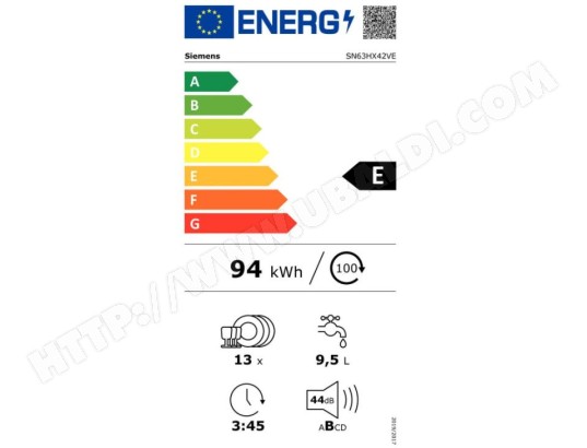 SIEMENS Lave vaisselle tout integrable 60 cm IQ300 13 couverts - SN63HX42VE