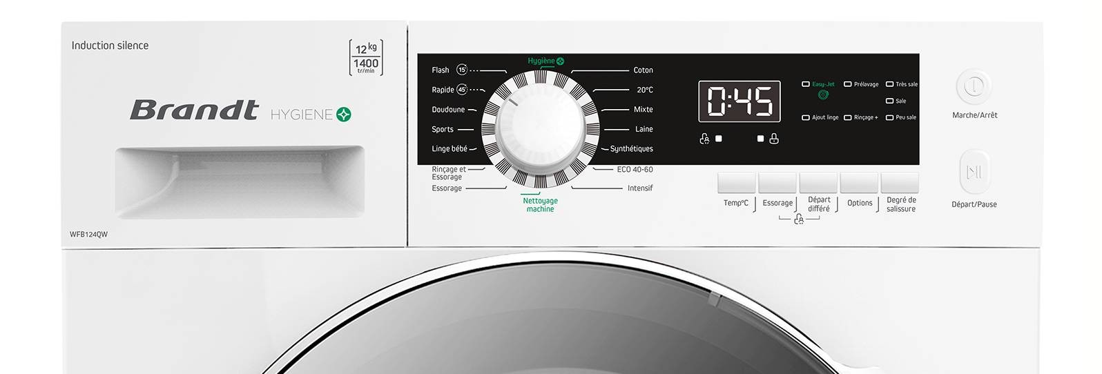 BRANDT Lave linge Frontal Fonction Easy-Jet  1400 trs/min 12Kg   - WFB124QW