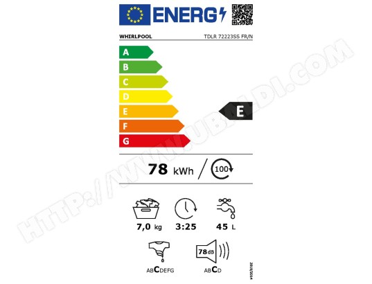 Lave linge Top WHIRLPOOL 6ème sens Freshcare 1200 trs/mn 7kg - TDLR72223SSFRN