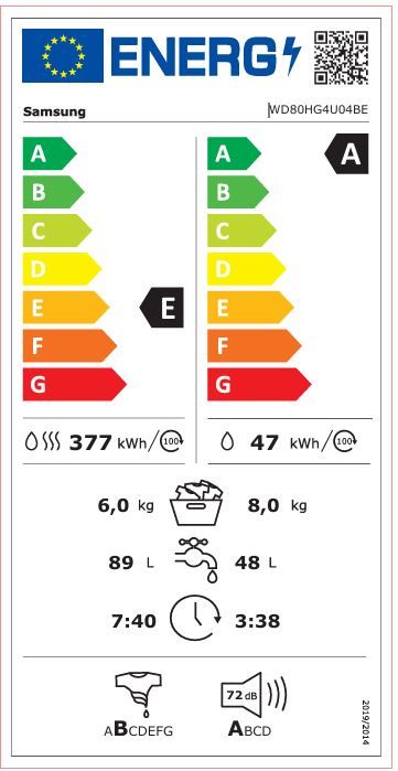 Lave linge sechant Frontal SAMSUNG 8/6kg 1400trs/min Moteur induction Blanc - WD80HG4U04BEEF