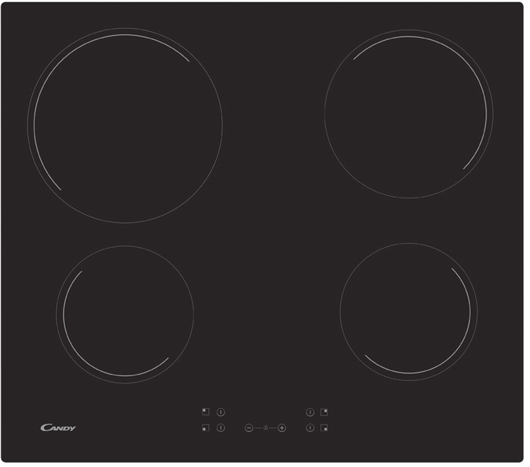 Plaque vitroceramique CANDY , 4 foyers, 6500W, 60cm, Noir - CH64CCB